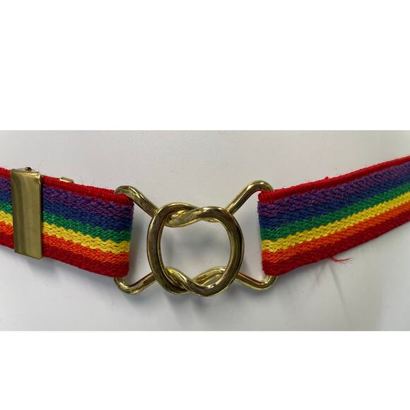 Vintage 1980s Woven Stretch Rainbow Color Block Adjustable Belt XS SM Med Pride main image 4